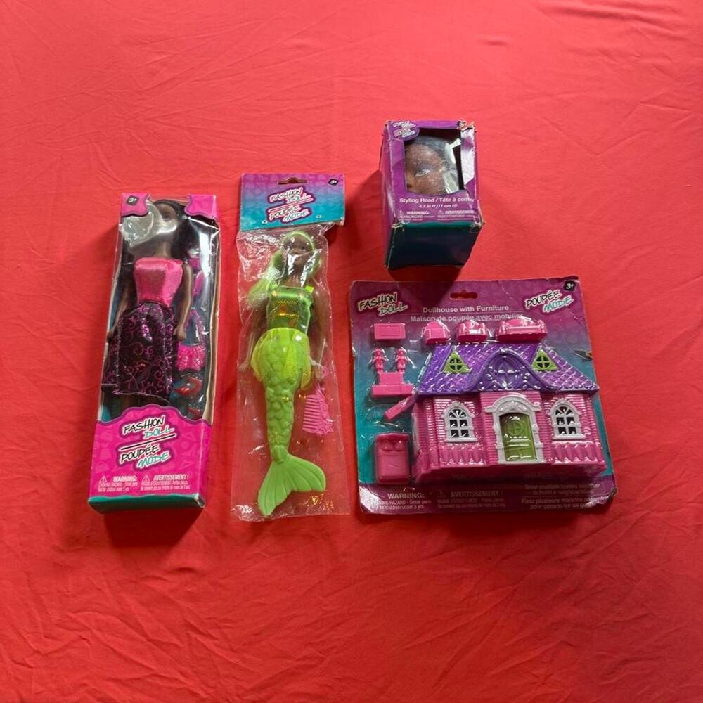 4 Brand New Fashion Doll Poupée Toys Bundle! 2x Dolls, Styling Head, Dollhouse